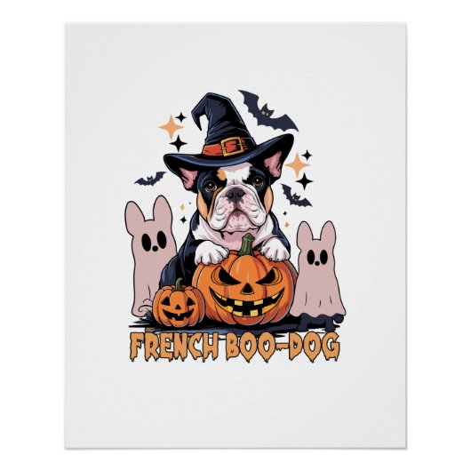 French Boo Dog Cute Frenchie Halloween Ghost Dog T ポスター (正面)