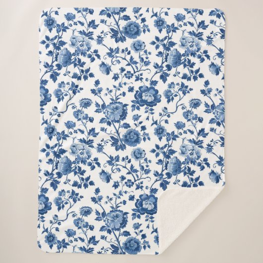 French Botanical Floral Print シェルパブランケット (正面)