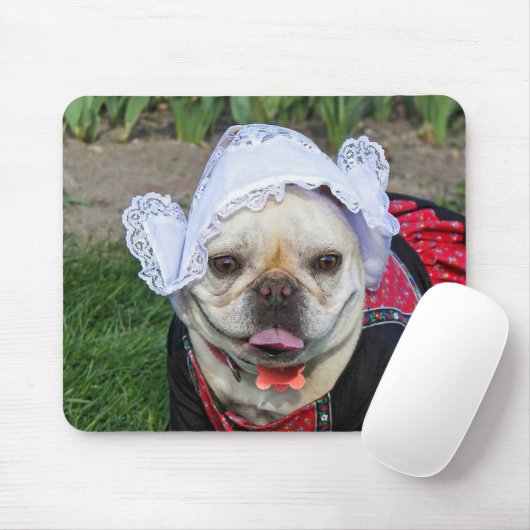 French Bull Dog with Lace Hat マウスパッド (マウス)