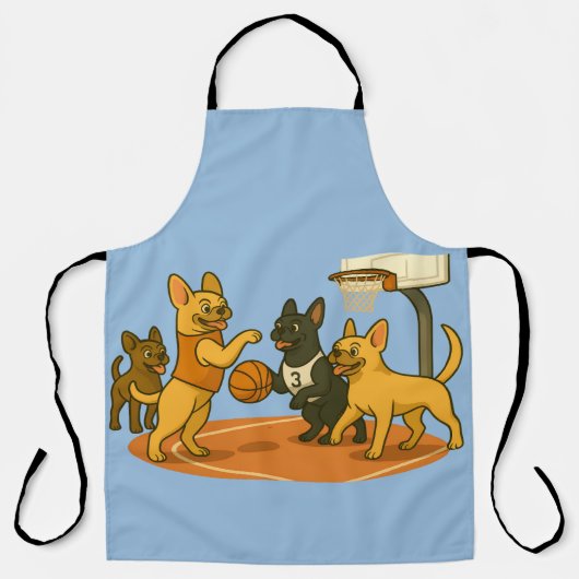 French Bull Dogs playing basketball. エプロン (正面)