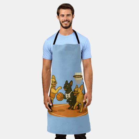 French Bull Dogs playing basketball. エプロン (着用した状態)