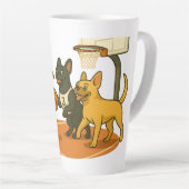 French Bull Dogs playing basketball. カフェラテマグ (右アングル)