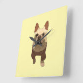 French Bulldog スクエア壁時計 (傾斜)