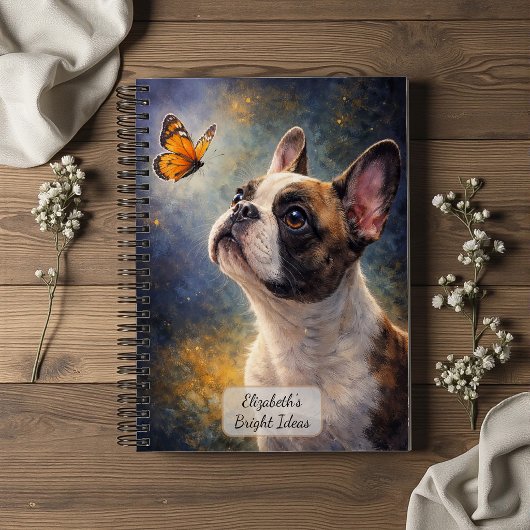 French Bulldog and Orange Butterfly ノートブック