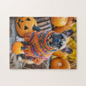 French Bulldog Autumn Pumpkins ジグソーパズル (横)