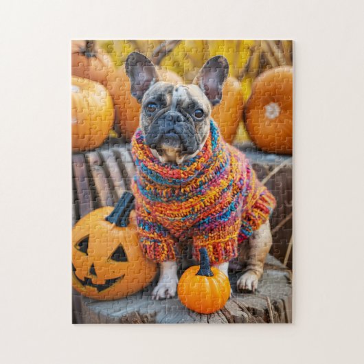 French Bulldog Autumn Pumpkins ジグソーパズル (縦)