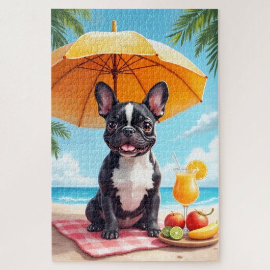 French Bulldog Beach Relax Scene ジグソーパズル (縦)