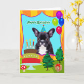 French Bulldog Birthday カード (黄色い花)
