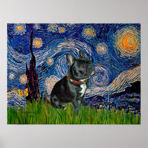 French Bulldog (black 11) - Starry Night ポスター