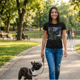 French Bulldog Black Neon Art T-Shirt Tシャツ