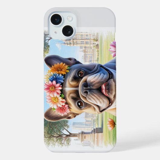 French Bulldog Blumenkranz Muttertag iPhoneケース (裏面)