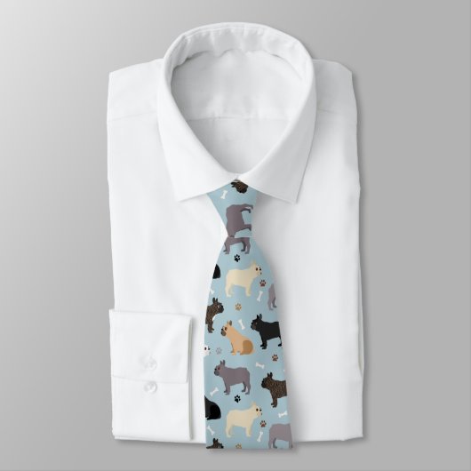 French Bulldog Bones and Paws Blue ネクタイ (タイ)