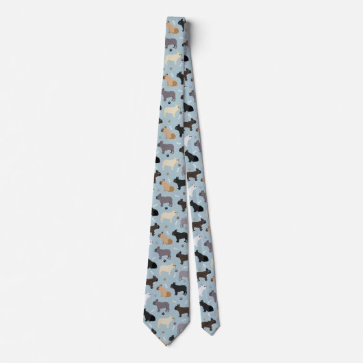 French Bulldog Bones and Paws Blue ネクタイ (正面)