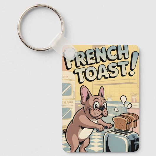 French Bulldog Breakfast Cartoon Art キーホルダー (正面)