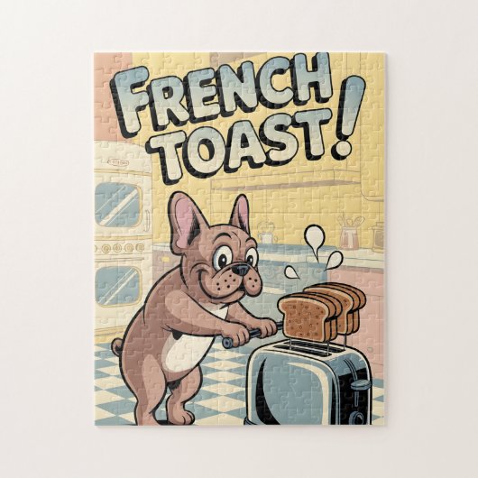 French Bulldog Breakfast Cartoon Art ジグソーパズル (縦)