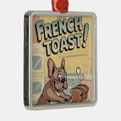 French Bulldog Breakfast Cartoon Art メタルオーナメント (右)