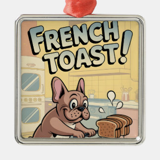 French Bulldog Breakfast Cartoon Art メタルオーナメント