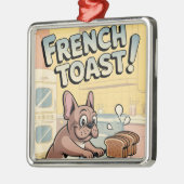 French Bulldog Breakfast Cartoon Art メタルオーナメント (左)