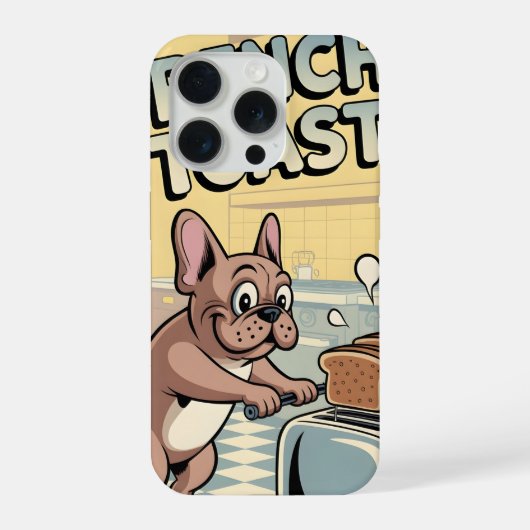 French Bulldog Breakfast Cartoon Art iPhoneケース (裏面)