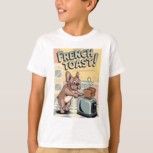 French Bulldog Breakfast Cartoon Art Tシャツ (正面)