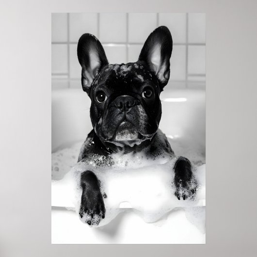 French Bulldog Bubble Bath Print, Funny Dog ポスター (正面)