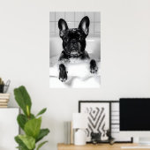 French Bulldog Bubble Bath Print, Funny Dog ポスター (ホームオフィス)