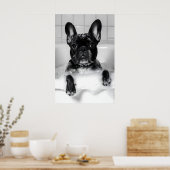 French Bulldog Bubble Bath Print, Funny Dog ポスター (キッチン)