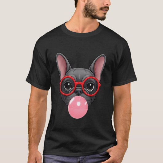 French Bulldog Bubble Gum Dog Mom Dad Glasses Funn Tシャツ (正面)