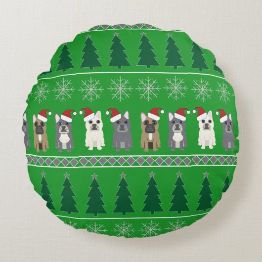 French Bulldog Christmas ラウンドクッション (正面)