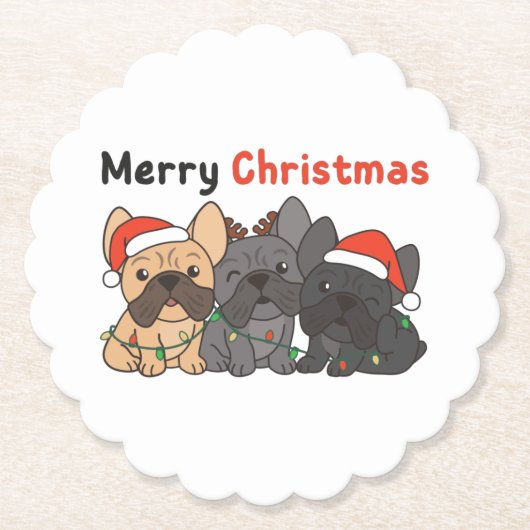 French Bulldog Christmas Animals Cute Dogs Paper C ペーパーコースター (正面)