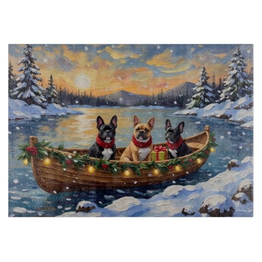 French Bulldog Christmas Boat Holiday カッティングボード (正面)
