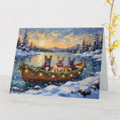 French Bulldog Christmas Boat Holiday カード (黄色い花)