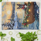 French Bulldog Christmas Boat Holiday キッチンタオル (折り畳み)