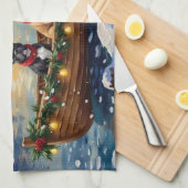 French Bulldog Christmas Boat Holiday キッチンタオル (四つ折り)