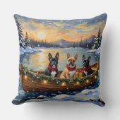 French Bulldog Christmas Boat Holiday クッション (正面)