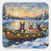 French Bulldog Christmas Boat Holiday スクエアシール (正面)
