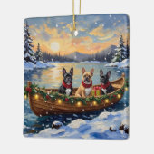 French Bulldog Christmas Boat Holiday セラミックオーナメント (左)