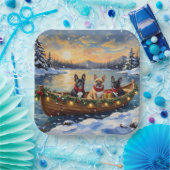 French Bulldog Christmas Boat Holiday ペーパープレート (パーティー)