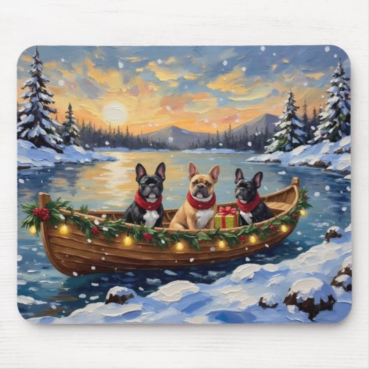 French Bulldog Christmas Boat Holiday マウスパッド (正面)