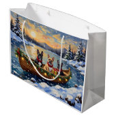 French Bulldog Christmas Boat Holiday ラージペーパーバッグ (裏面アングル)