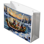 French Bulldog Christmas Boat Holiday ラージペーパーバッグ (正面アングル)