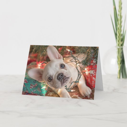 French Bulldog Christmas Card – Puppy in Lights カード (正面)