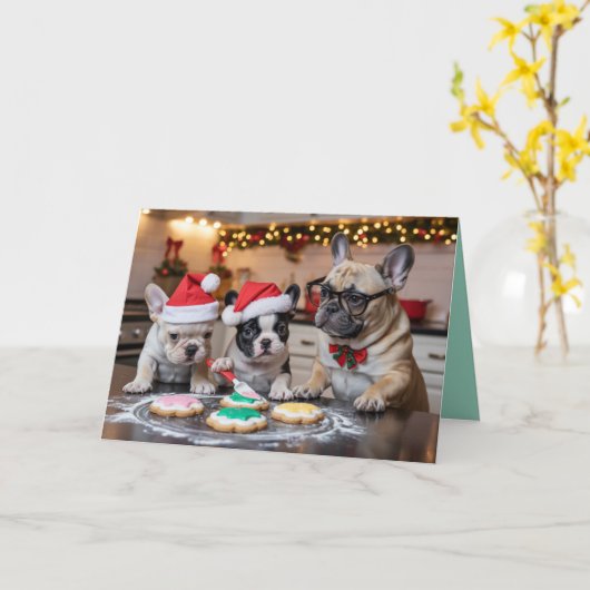 French Bulldog Christmas Cookie Card カード (黄色い花)