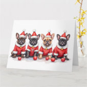 French Bulldog Christmas Dress Santa Hat カード (黄色い花)