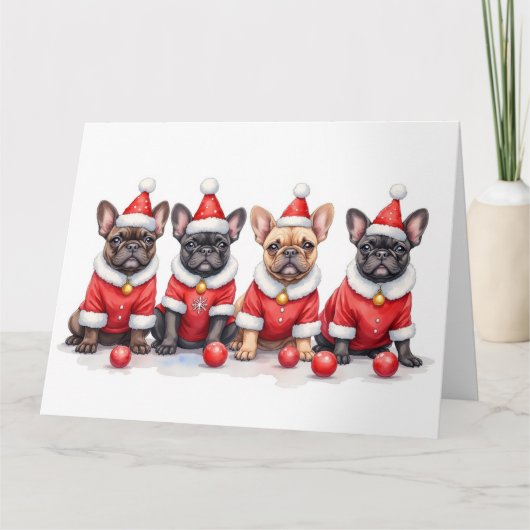 French Bulldog Christmas Dress Santa Hat カード (正面)