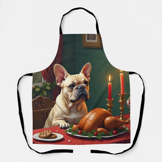 French Bulldog Christmas Eve Feast Painting エプロン (正面)