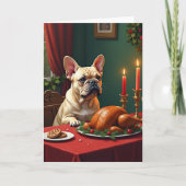 French Bulldog Christmas Eve Feast Painting カード (正面)