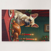 French Bulldog Christmas Eve Feast Painting ジグソーパズル (横)