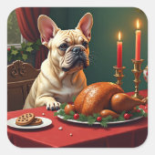 French Bulldog Christmas Eve Feast Painting スクエアシール (正面)