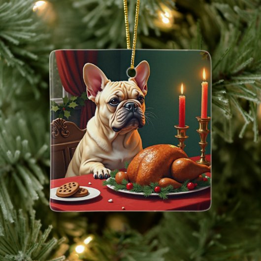 French Bulldog Christmas Eve Feast Painting セラミックオーナメント (ツリー)